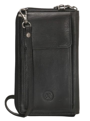 HIDE & STITCHES Leder-Handytasche in Schwarz - (B)11,5 x (H)19 x (T)3 cm