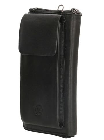 HIDE & STITCHES Leder-Handytasche in Schwarz - (B)11,5 x (H)19 x (T)3 cm