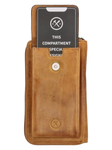 HIDE & STITCHES Leren smartphonetas okergeel - (B)11,5 x (H)19 x (D)3 cm
