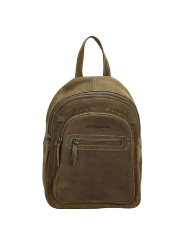 HIDE & STITCHES Leder-Rucksack in Khaki - (B)22 x (H)32 x (T)9 cm