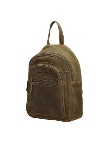 HIDE & STITCHES Leder-Rucksack in Khaki - (B)22 x (H)32 x (T)9 cm