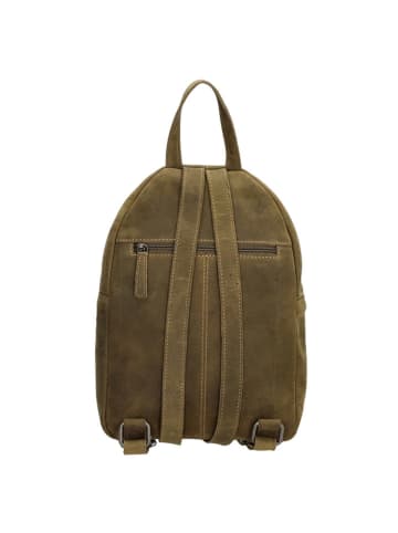 HIDE & STITCHES Leder-Rucksack in Khaki - (B)22 x (H)32 x (T)9 cm
