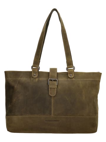 HIDE & STITCHES Skórzany shopper bag w kolorze oliwkowym - 40 x 28 x 10 cm