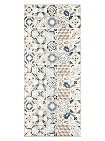 Nazar Kurzflor-Teppich "Azulejo" in Beige/ Blau