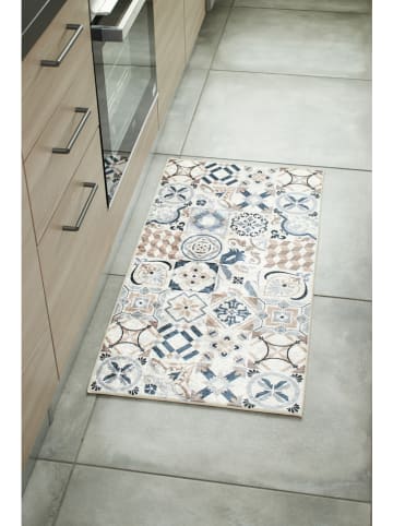 Nazar Kurzflor-Teppich "Azulejo" in Beige/ Blau