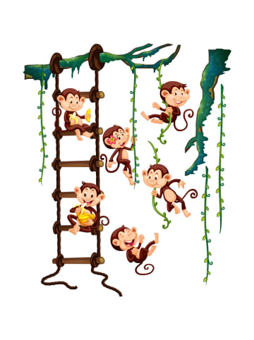 Ambiance Tatuaż ścienny "6 joyful monkeys"