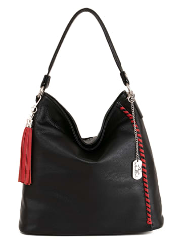 Anna Morellini Leder-Schultertasche "Anita" in Schwarz/ Rot - (B)35 x (H)34 x (T)12 cm