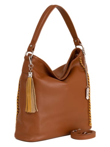 Anna Morellini Leren schoudertas "Anita" camel - (B)35 x (H)34 x (D)12 cm