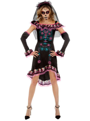 CHAKS 3tlg. Kostüm "Miss day of the dead" in Schwarz