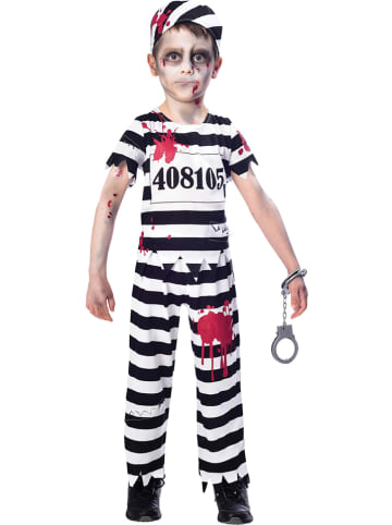 amscan 3-delig kostuum "Zombie convict" zwart/wit