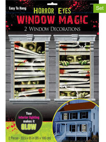 amscan 2-delige set: raamdecoratie "Horror Eyes" meerkleurig - (B)85 x (H)165 cm