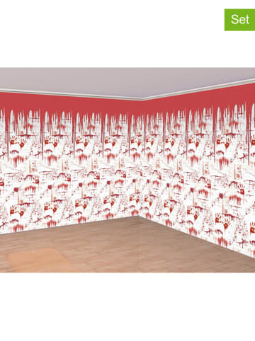Amscan 2-delige set: decoratieve rollen "Chop Shop" wit/rood - (L)609 x (H)121 cm