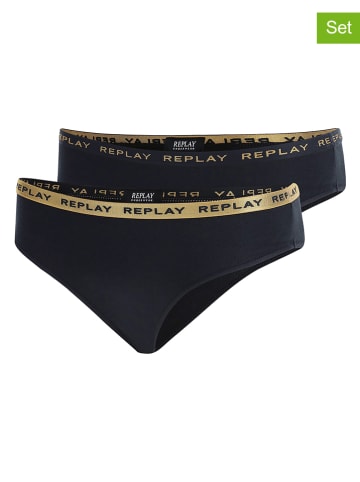 Replay Underwear 2er-Set: Slips in Schwarz/ Gold