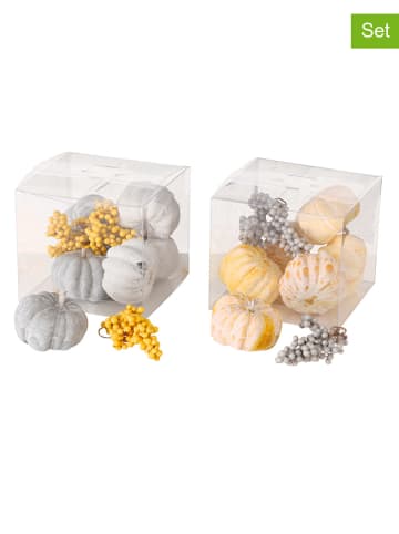 Boltze 18-delige set: decoratieve figuren grijs/geel - (B)6 x (H)7 cm