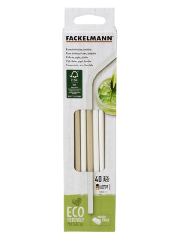 Fackelmann 4er-Set: Papier-Trinkhalme "Fair" in Weiß/ Hellbraun - 4x 40 Stück