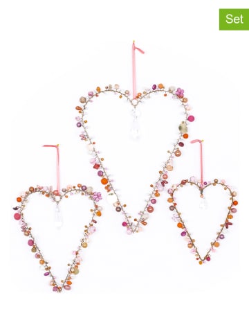 Overbeck and Friends 3-delige set: decoratieve hangers "Heart" roze/paars