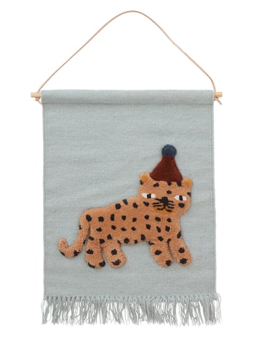 OYOY mini Wełniany dywan ścienny "Leopard" w kolorze błękitnym - 50 x 68 cm