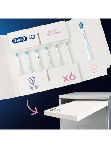 Oral-B 6er-Set: Ersatz-Bürstenköpfe "Oral-B iO Sanfte Reinigung" in Weiß