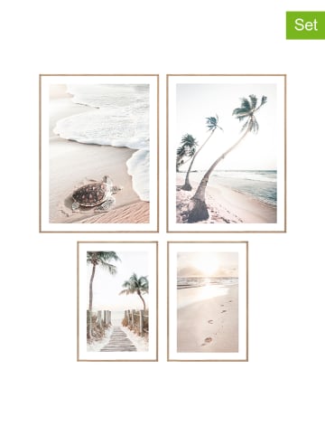 Orangewallz 4-delige set: ingelijste kunstdrukken "Beach Blue"