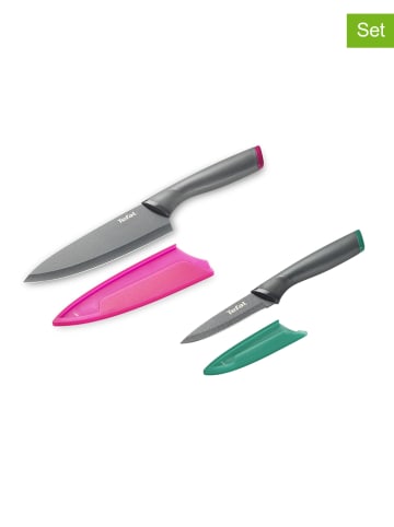 Tefal 2-delige set: keukenmessen "Fresh Kitchen" grijs/roze/petrol