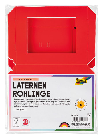Folia Laternenrohlinge in Rot - 5 Stück - (B)10 x (H)12 x (T)10 cm