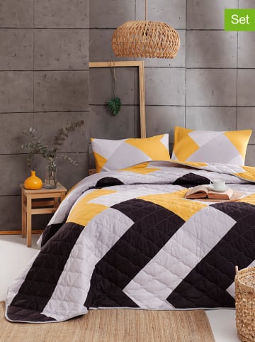 Elizabed 3-delige bedspreienset "King" zwart/wit/geel