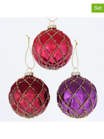Boltze 12-delige set: kerstballen "Lyra" paars/rood/roze - Ø 8 cm