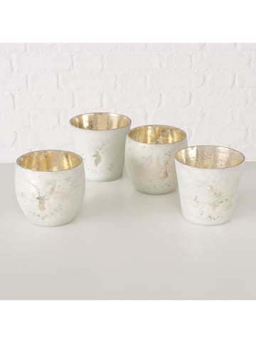 Boltze 4-delige set: windlichten "Reinja" wit - (H)9 x Ø 10 cm