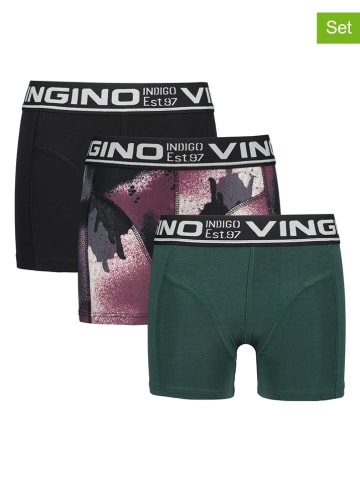 Vingino 3-delige set: boxershorts groen/zwart/meerkleurig