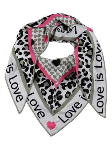 Zwillingsherz Driehoekige sjaal "Love is Love" olijfgroen/grijs