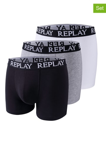 Replay 3er-Set: Boxershorts in Schwarz/ Grau/ Weiß