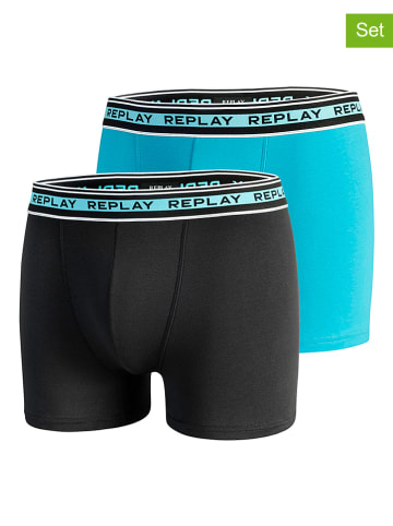 Replay Underwear 2er-Set: Boxershorts in Schwarz/ Türkis