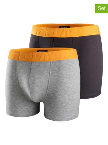 Replay 2er-Set: Boxershorts in Grau/ Dunkelblau/ Orange