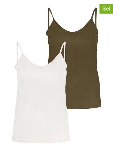 Vero Moda 2-delige set: tops "Vickie" olijfgroen/wit