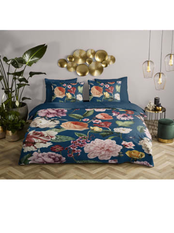 Satin-Bettwäsche-Set "Fiori" in Dunkelblau/ Bunt