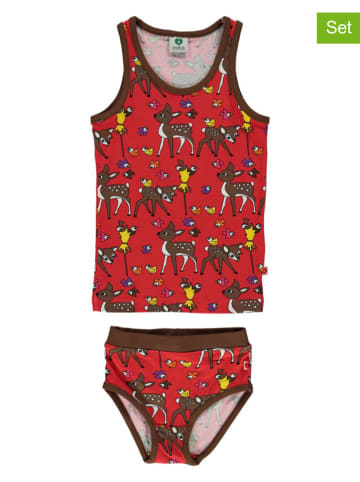 Småfolk 2-delige ondergoedset "Deer, Hare & Birds" rood