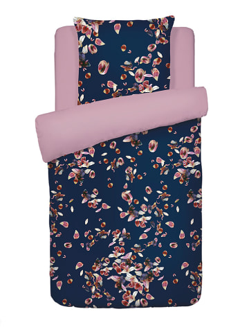 Satijnen beddengoedset "Aurore" blauw/lichtroze