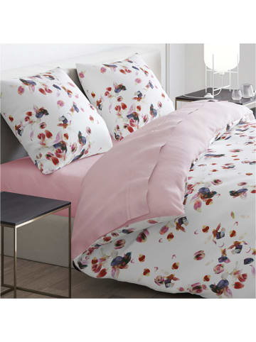 Cacharel Satijnen beddengoedset "Aurore" wit/lichtroze