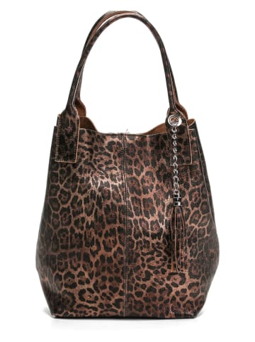 Abaco Leder-Schultertasche "Yana" in Schwarz/ Braun/ Gold - (B)37 x (H)25 x (T)35 cm