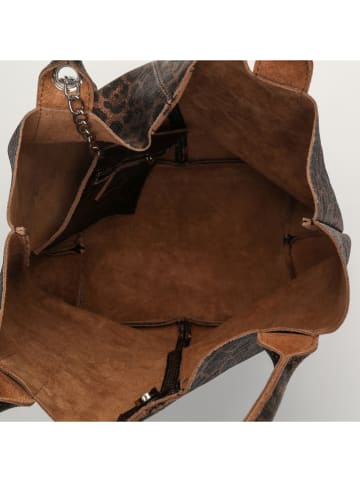 Abaco Leder-Schultertasche "Yana" in Schwarz/ Braun/ Gold - (B)37 x (H)25 x (T)35 cm