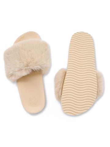 Flip Flop Hausschuhe "Pool Furry" in Creme