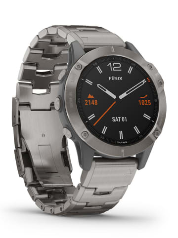 Garmin GPS-Multisport-Smartwatch "fenix® 6 Sapphire Titan" in Grau/ Silber