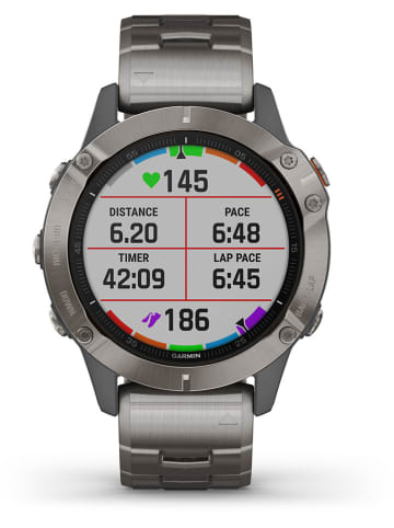 Garmin GPS-Multisport-Smartwatch "fenix® 6 Sapphire Titan" in Grau/ Silber