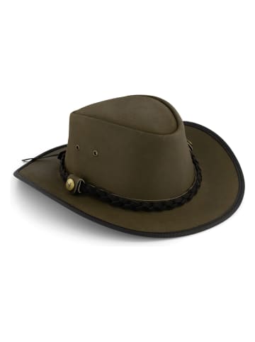 MGO leisure wear Skórzany kapelusz "Country" w kolorze ciemnozielonym