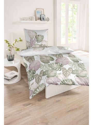 Schiesser Satin-Bettwäsche-Set "Bretta" in Weiß/ Grün