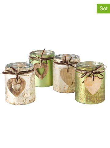 Boltze 4-delige set: windlichten "Encay" crème/groen - (H)11 cm