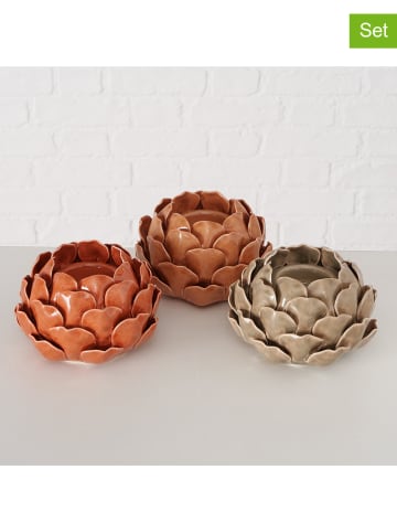 Boltze 3-delige set: theelichthouders "Maleva" bruin - (H)9 cm