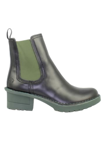 Yokono Leren chelseaboots zwart/kaki