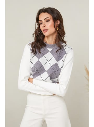 Soft Cashmere Pullover in Weiß/ Grau