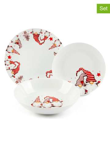 Trendy Kitchen by EXCÉLSA 18-częściowy zestaw talerzy "Gnome" w kolorze biało-czerwonym